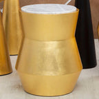 White Marble and Gold Finish Drum Side Table
