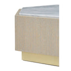 White Marble and Oak Wood Hexagon Side Table