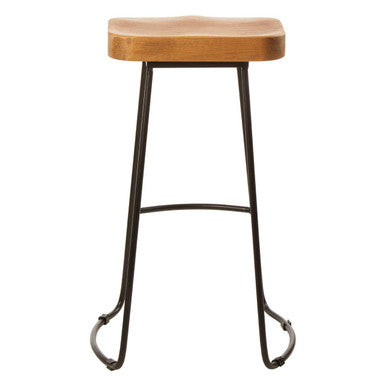 Natural Oak Wood Bar Stool with Black Finish Base