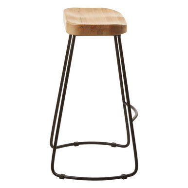 Oak Wood and Black Metal Bar Stool