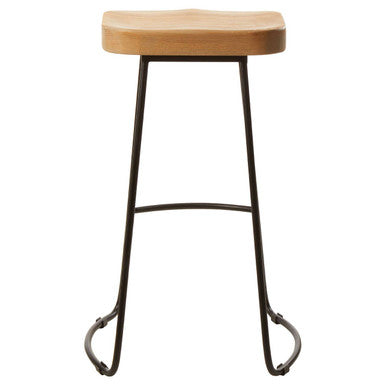 Oak Wood and Black Metal Bar Stool