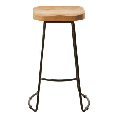 Oak Wood and Black Metal Bar Stool