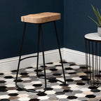 Oak Wood and Black Metal Bar Stool