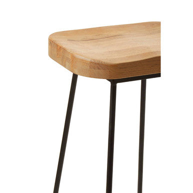 Oak Wood and Black Metal Bar Stool