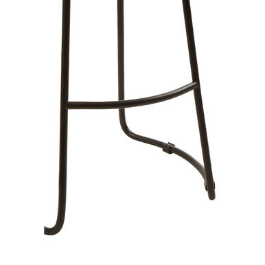 Oak Wood and Black Metal Bar Stool