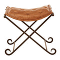 Brown Leather Stool with Folding Design