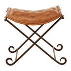 Brown Leather Stool with Folding Design