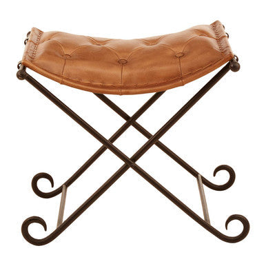 Brown Leather Stool with Folding Design