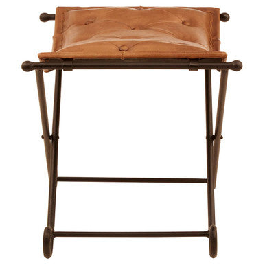 Brown Leather Stool with Folding Design