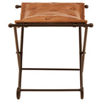Brown Leather Stool with Folding Design
