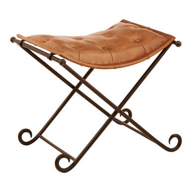 Brown Leather Stool with Folding Design