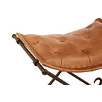 Brown Leather Stool with Folding Design
