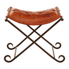 Tan Leather Stool with Folding Design