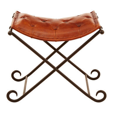 Tan Leather Stool with Folding Design