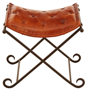 Tan Leather Stool with Folding Design
