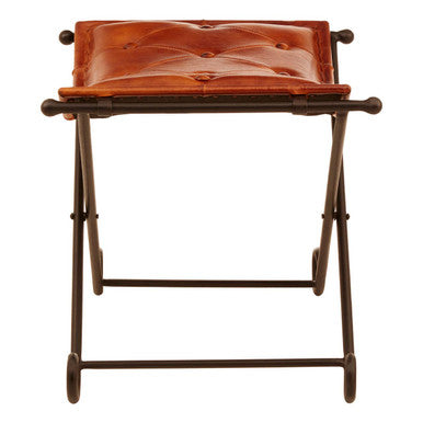 Tan Leather Stool with Folding Design