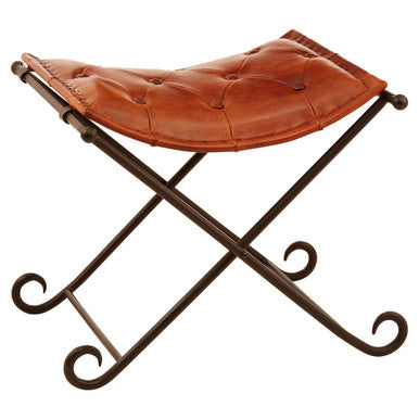 Tan Leather Stool with Folding Design