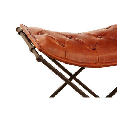 Tan Leather Stool with Folding Design