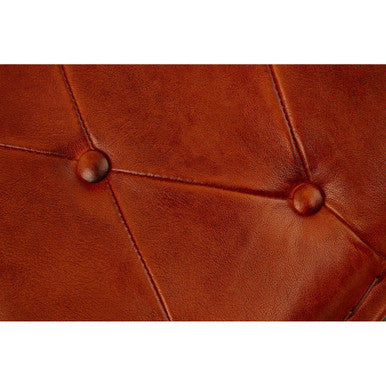 Tan Leather Stool with Folding Design