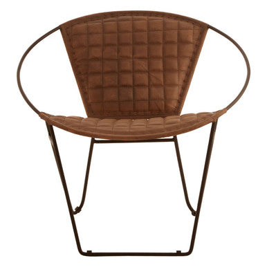 Brown Genuine Leather Sling Chair with Iron Frame