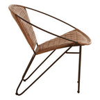 Brown Genuine Leather Sling Chair with Iron Frame