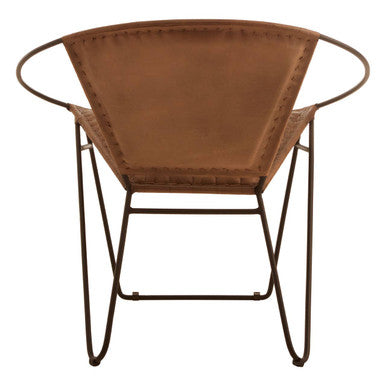 Brown Genuine Leather Sling Chair with Iron Frame