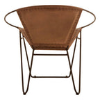 Brown Genuine Leather Sling Chair with Iron Frame