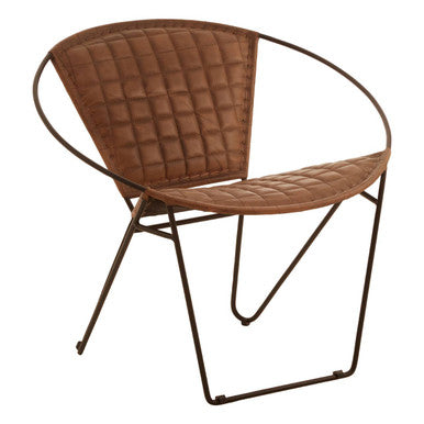 Brown Genuine Leather Sling Chair with Iron Frame