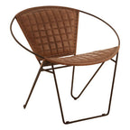 Brown Genuine Leather Sling Chair with Iron Frame