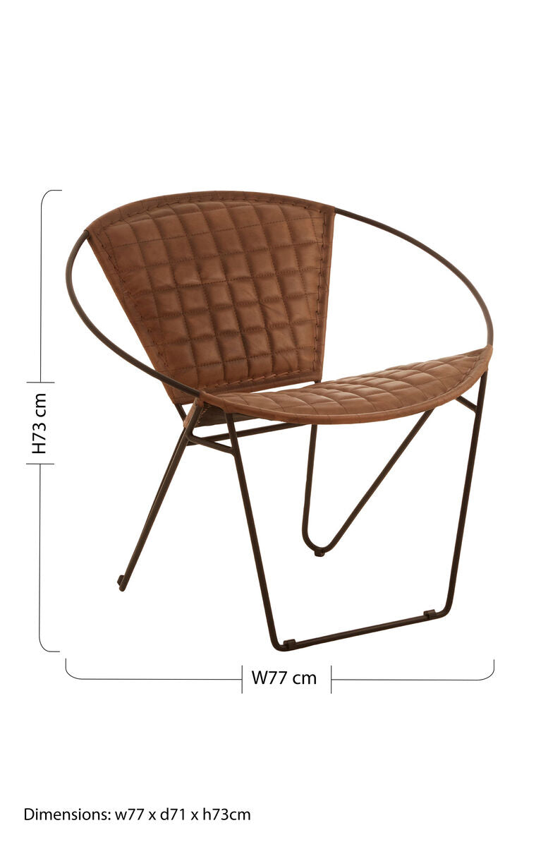 Brown Genuine Leather Sling Chair with Iron Frame