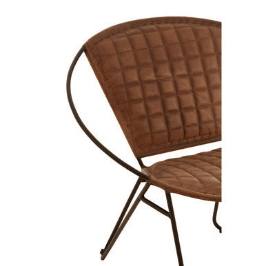 Brown Genuine Leather Sling Chair with Iron Frame