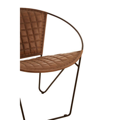 Brown Genuine Leather Sling Chair with Iron Frame