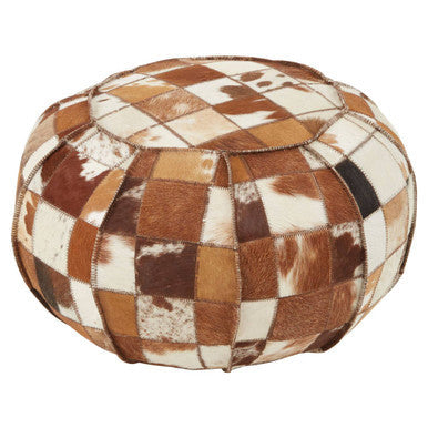 Round Leather Patchwork Pouffe