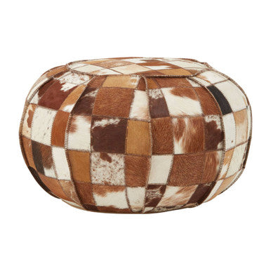Round Leather Patchwork Pouffe