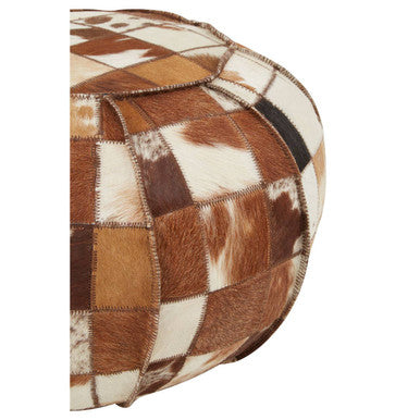 Round Leather Patchwork Pouffe