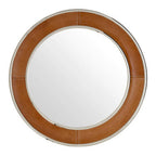 Tan Genuine Leather Round Wall Mirror