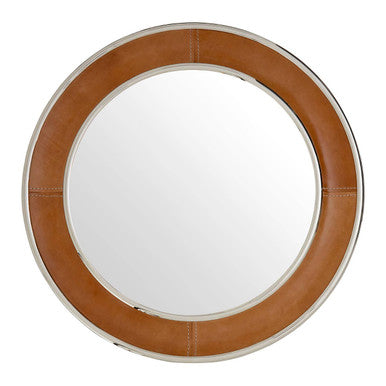 Tan Genuine Leather Round Wall Mirror