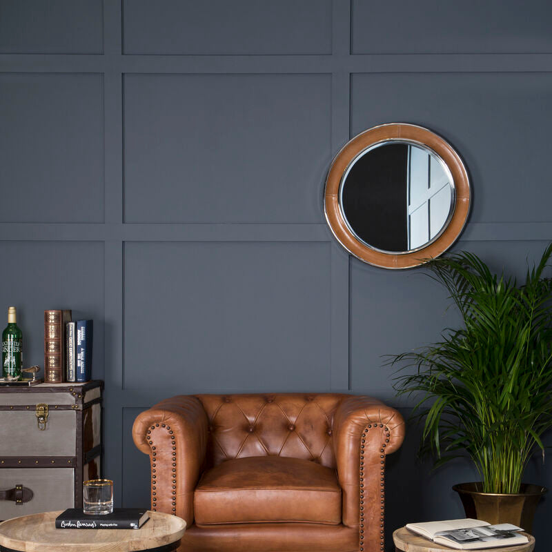 Tan Genuine Leather Round Wall Mirror