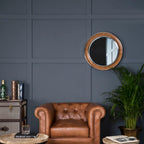 Tan Genuine Leather Round Wall Mirror