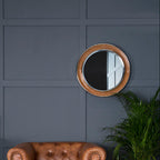 Tan Genuine Leather Round Wall Mirror
