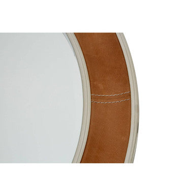 Tan Genuine Leather Round Wall Mirror