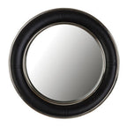 Black Genuine Leather Wide Rim Wall Mirror
