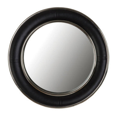 Black Genuine Leather Wide Rim Wall Mirror