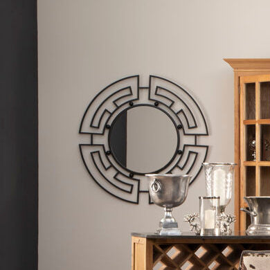 Four-Panel Black Round Wall Mirror