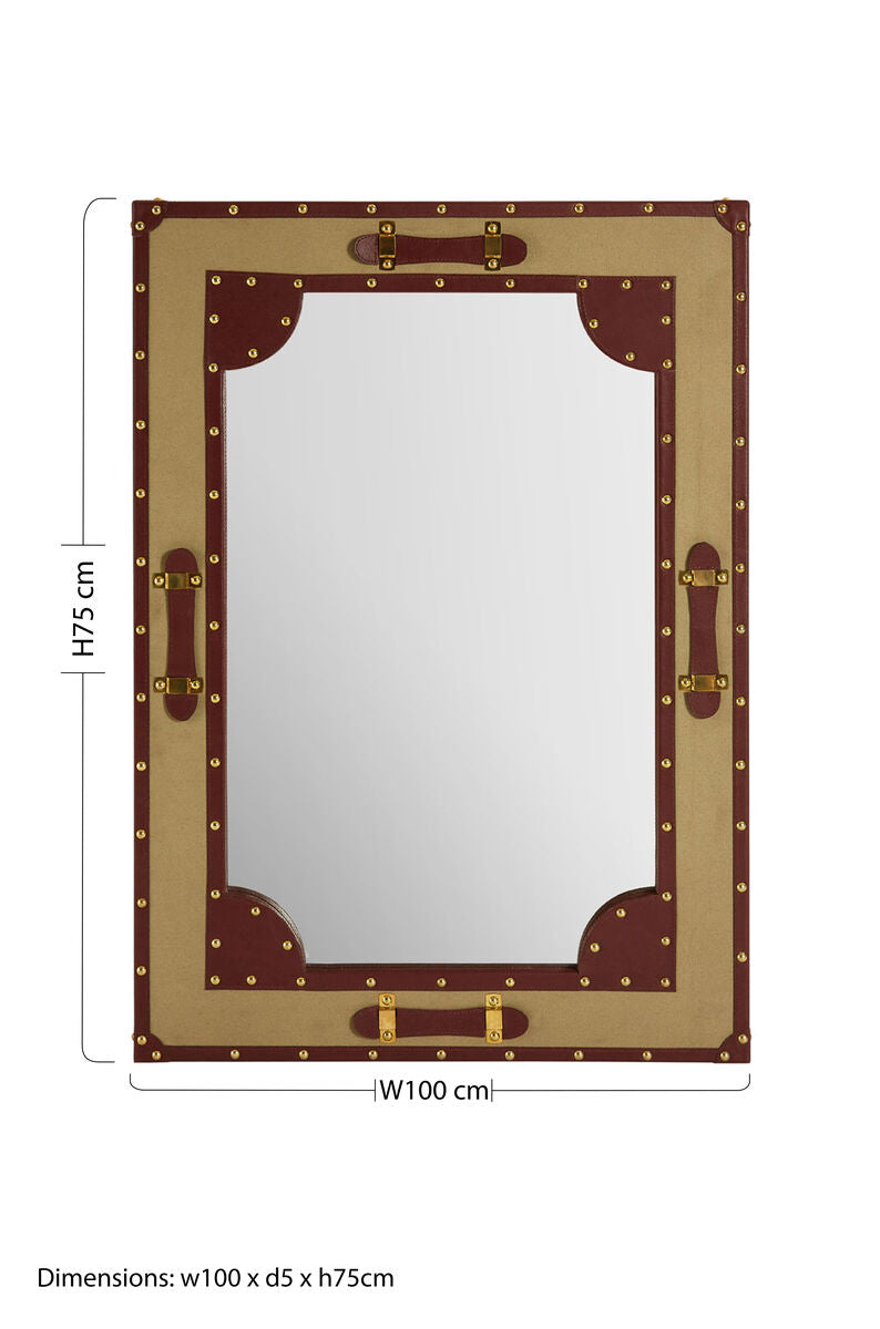 Canvas and Leather Trim Wall Mirror