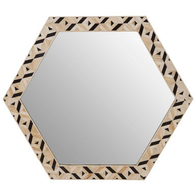 Ivory and Black Hexagonal Wall Mirror