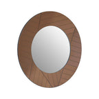 Brown Round Wall Mirror with Angular Frame Pattern