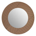 Brown Round Wall Mirror with Angular Frame Pattern
