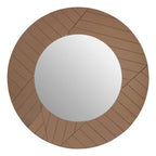 Brown Round Wall Mirror with Angular Frame Pattern