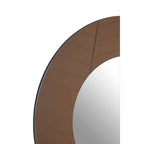 Brown Round Wall Mirror with Angular Frame Pattern
